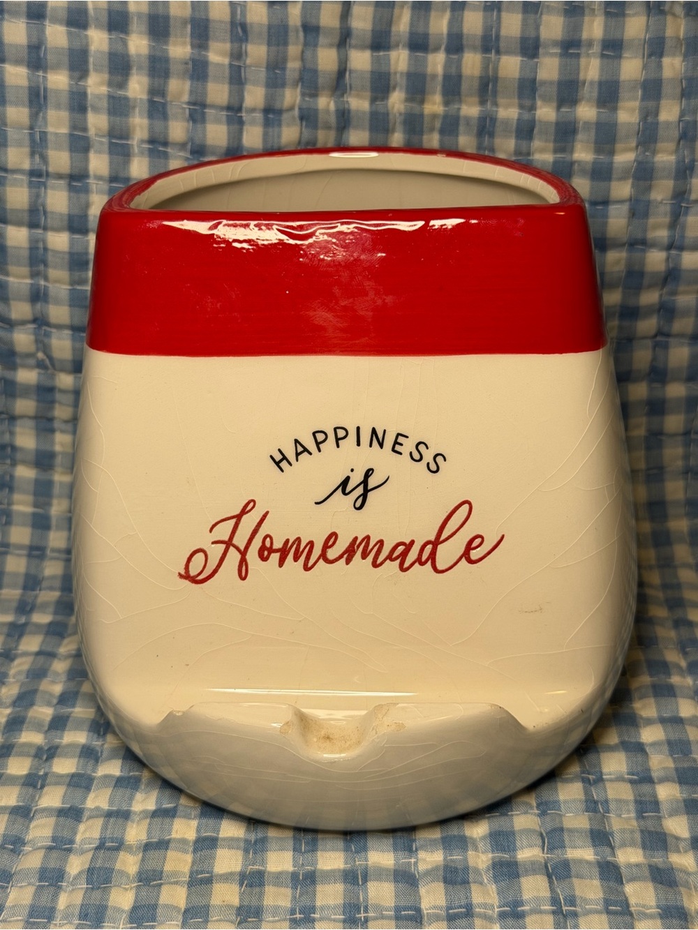 Ceramic Utensil Holder with Built-In Spoon Rest – "Happiness is Homemade"